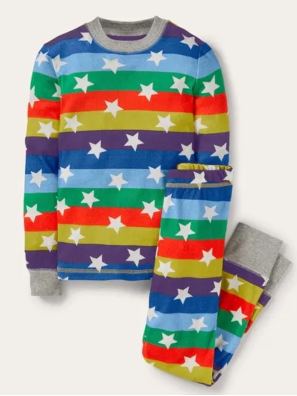 Mini Boden Snug Cotton Pajamas Set Rainbow Stars Stripes 9Y